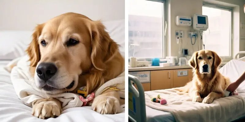 sick golden retriever golden retriever in hospital